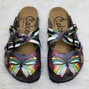 Calceo Charcoal Rainbow Butterfly Mule